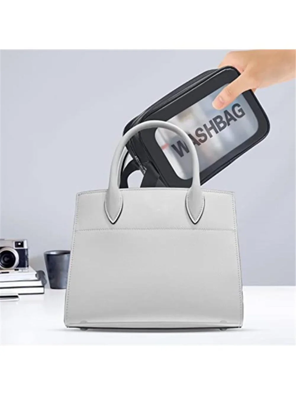 4pcs PU Leather Portable Toiletry Bags with Handle, Translucent